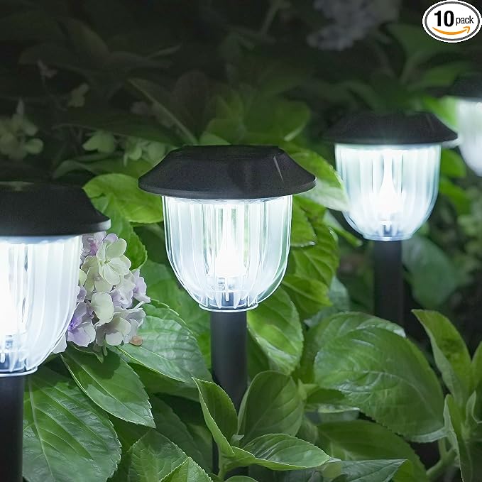 AOSEA Bright 10 Pack Solar Lights Outdoor Waterproof IP65,LED Sola Pathway Lights for Outside,Landscape Path Lighting,Garden Decor for Yard,Patio,Landscape,Walkway,Sidewalk,Driveway,Lawn (Cold White)