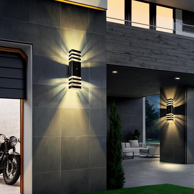 LED Square Up & Down Wall Lights,Outdoor Wall Lights Exterior Light Fixtures Wall Mount, Up Down Porch Lights Outdoor for House Porch Garage, 3000K, Aluminum Body,Waterproof IP65,2 Pack 16"