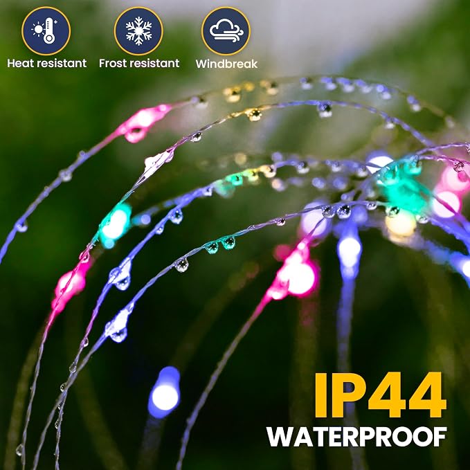 GIGALUMI 8 Pack Solar Firework Lights Outdoor, Garden Decor, Multicolored | 120 LEDs, Fairy Design, Waterproof, Garden Decor, Solar Powered for Yard, Pathway, Flowerbed, Planter, Balcony, Gifts for Mom