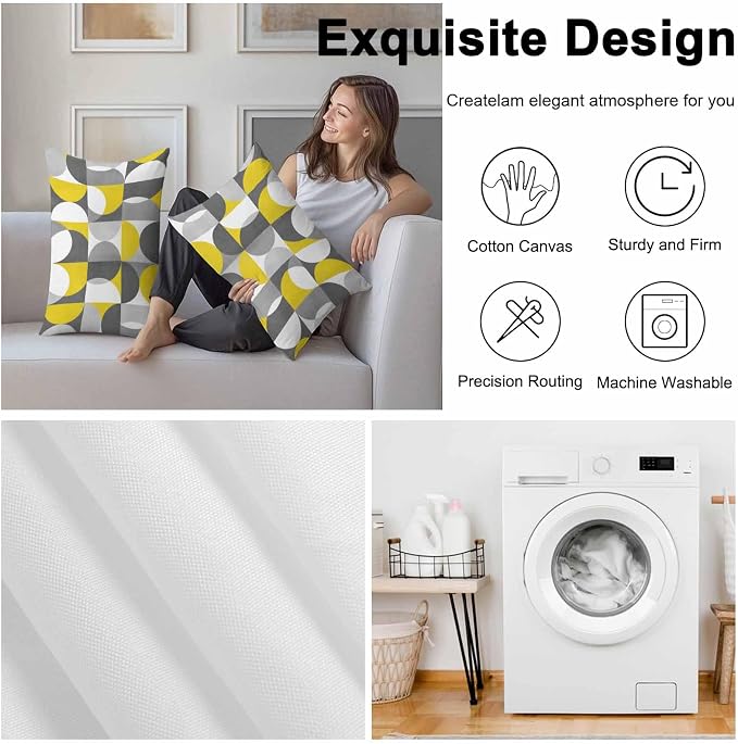 Vandarllin Outdoor Throw Pillows Covers 20x12 inch Set of 2 Waterproof Mid Century Geometric Decorative Zippered Cushion Covers for Patio Furniture, Abstract Modern Yellow Gray Lumbar Pillowcases