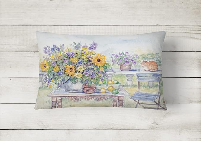 Caroline's Treasures APH3566PW1216 Patio Bouquet of Flowers Canvas Fabric Decorative Pillow Machine Washable, Indoor Outdoor Decorative Pillow for Couch, Bed or Patio, 12HX16W