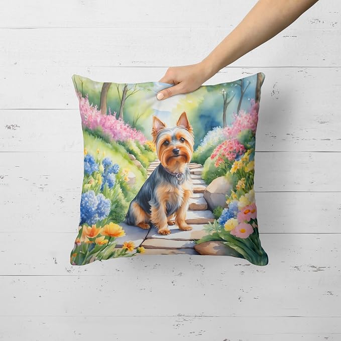 Caroline's Treasures Silky Terrier Spring Path Throw Pillow Machine Washable, Indoor Outdoor Decorative Pillow for Couch, Bed or Patio, 18Hx18W