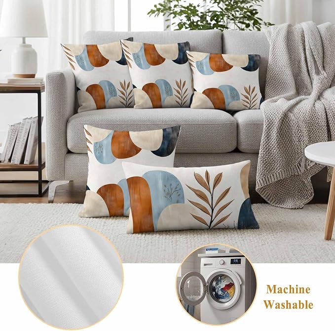 Bohemian Nordic Outdoor Waterproof Throw Pillow Covers Set of 2, 16"x16", Simple Colorful Abstract Leaves Decorative Pillow Covers Outside Cushion Case for Patio Porch Garden