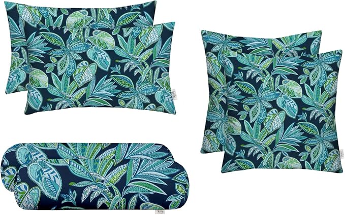 RSH DECOR 6-Pack Pillow Set | All-Weather Spun Fabric | Water & Fade-Resistant | Outdoor Throw Pillows | 20" x 12" Lumbar, 17" Square, & 20" x 6" Neck Roll | Made in USA (Crestwood Marine)