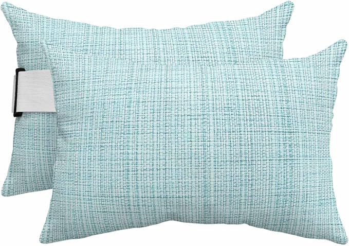 Outdoor Lumbar Pillow Set of 2, Teal Rustic Waterproof Beach Headrest Pillow with Inserts, Vintage Farmhouse Aqua Solid Color Recliner Throw Pillows for Patio Furniture, 11 x 16