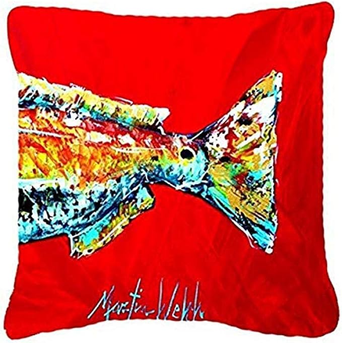 Caroline's Treasures MW1141BPW1818 Red Fish Alphonzo Tail Fabric Decorative Pillow Machine Washable, Indoor Outdoor Decorative Pillow for Couch, Bed or Patio, 18Hx18W