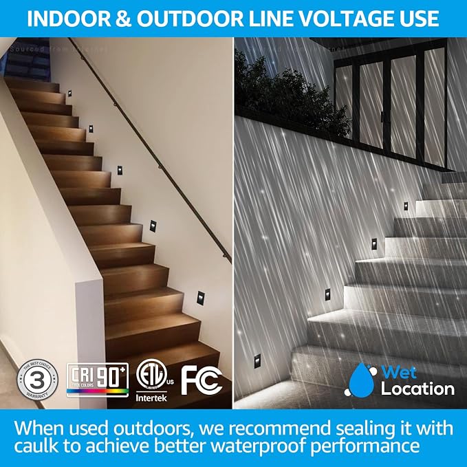 LEONLITE 6-Pack 5CCT 120V LED Step Lights, Vertical, Black | 150LM, 5%-100% Dimmable, CRI90, ETL, Indoor Outdoor Stair Lights, Wet Location, 2700K/3000K/3500K/4000K/5000K, Aluminum