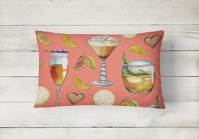 Caroline's Treasures BB5201PW1216 Drinks and Cocktails Salmon Canvas Fabric Decorative Pillow Machine Washable, Indoor Outdoor Decorative Pillow for Couch, Bed or Patio, 12HX16W