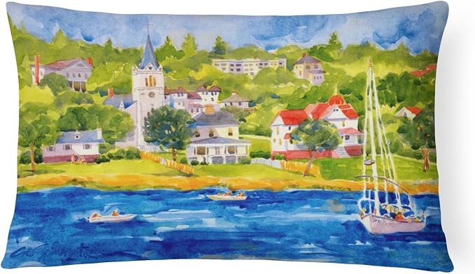Caroline's Treasures 6031PW1216 Harbour Scene with Sailboat Canvas Fabric Decorative Pillow Machine Washable, Indoor Outdoor Decorative Pillow for Couch, Bed or Patio, 12HX16W