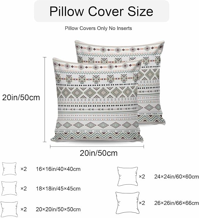 Sage Green Boho Outdoor Pillow Covers 24x24 Inch Throw Pillow Covers Set of 2 Waterproof Decorative Pillow Cases Vintage Ethnic Tribe Abstract Art Cushion Covers for Patio Furniture Garden Couch Sofa