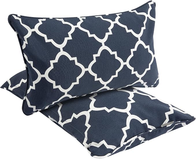 Outdoor Lumbar Pillows Water Resistant 12x20 inch,Decorative Throw Pillow Set of 2 with Insert,Hidden Zipper Headrests for Patio Furniture Sofa Couch Chair(Blue Geometry)
