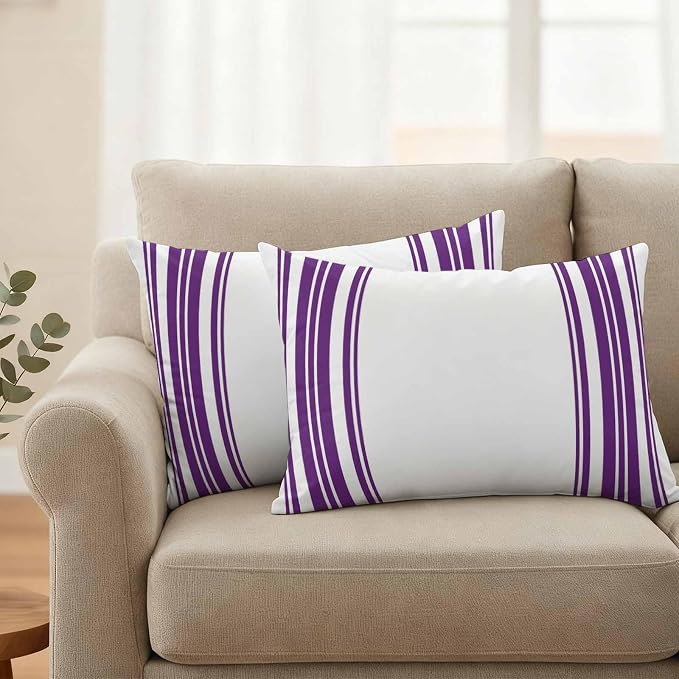 Outdoor Waterproof Throw Pillow Covers Set of 2 Purple Stripes Lumbar Pillowcases 20x12 Inches White Vertical Striped Decorative Pillows Cushion Case Patio Pillows for Couch Bed Chair Garden