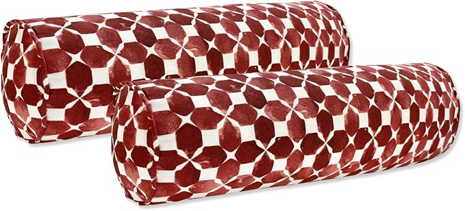Outdoor Waterproof Decorative Bolster Pillows with Inserts for Patio Furniture, 20x6 Inch Fade Resistant Patio Garden Neck Roll Cushions for Couch Bed Sofa, Geometric Red