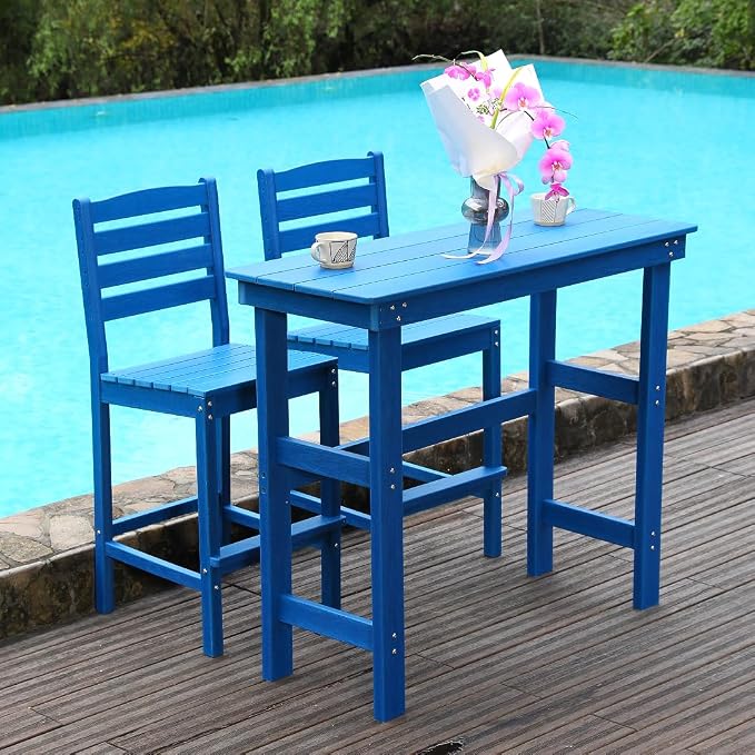 Outdoor Bar Table, HDPE, Lake Blue