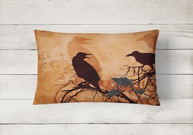 Caroline's Treasures SB3009PW1216 Beware of The Black Crows Halloween Canvas Fabric Decorative Pillow 100% Machine Washable Pillow, Indoor or Outdoor Decorative Throw Pillow for Couch, Bed or Patio