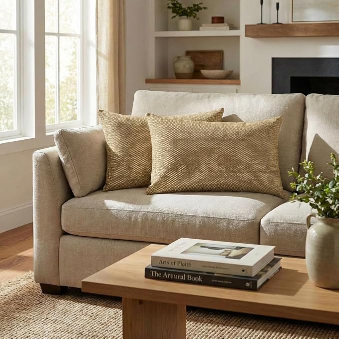 RSH DECOR: Sunbrella Jumbo Lumbar Pillows Set of 2 | 26" x 16" | Water and Fade-Resistant Performance Fabric | Outdoor Pillow Covers with Down-Alternative Inserts | Made in USA (Sailcloth Sienna Tan)