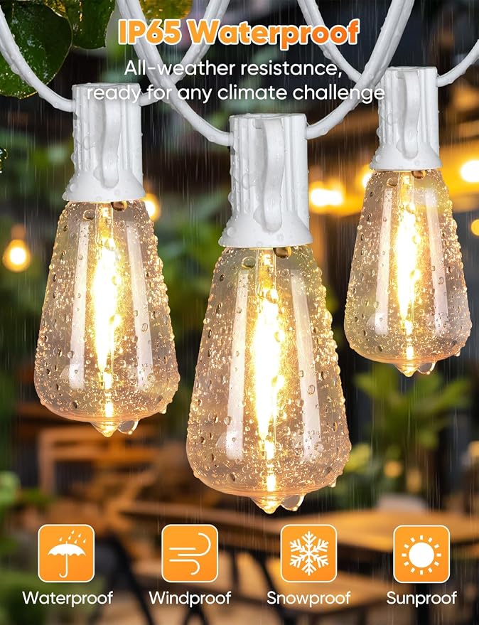 120FT LED Outdoor String Lights with Remote, Patio Lights Outdoor Waterproof with 38 Shatterproof Edison Bulbs, Dimmable Outside Hanging Light for Birthday, Party, Christmas Decor, White