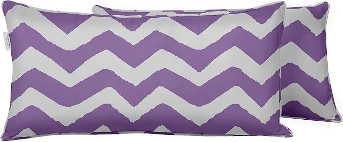 Indoor/Outdoor Polyester Fabric Lumbar Pillow Cover, All-Weather Waterproof Rectangular Cushion Case for Patio Furniture, 16 x 24 Set of 2 - Chevron-48