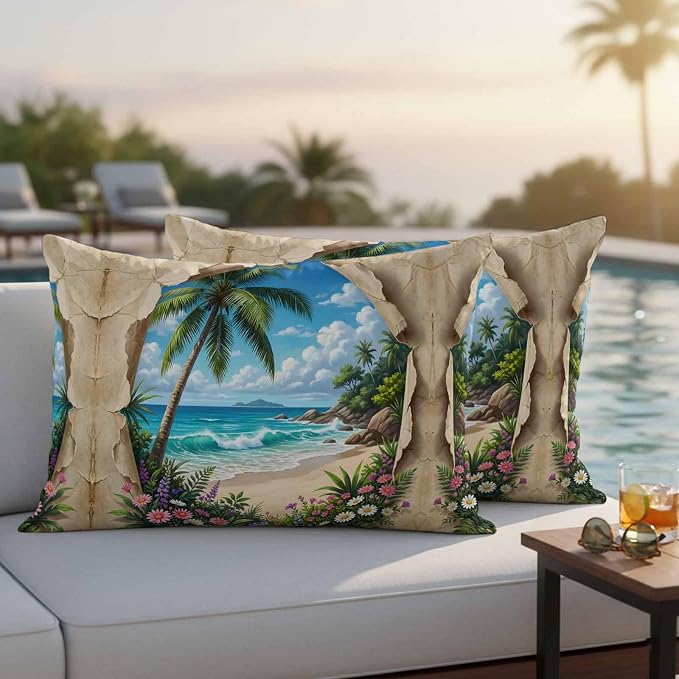 Tropical Floral Botanical Outdoor Pillow Covers 20x12 Inch Lumbar Pillow Covers Set of 2 Waterproof Decorative Throw Pillow Cases Palm Tree Summer Beach Cushion Covers for Patio Furniture Garden Couch