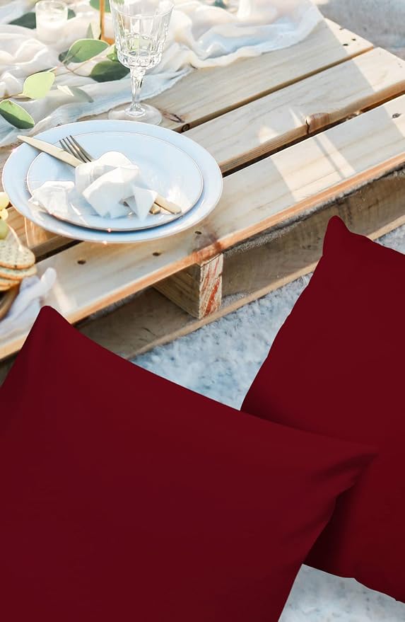 Outdoor Pillow Covers Waterproof, Solid Red Wine All Weather Cushion Case Set of 2, Pure Color Decorative Pillowcases for Sofa Couch Bed Decor Patio Furniture 16"x16"