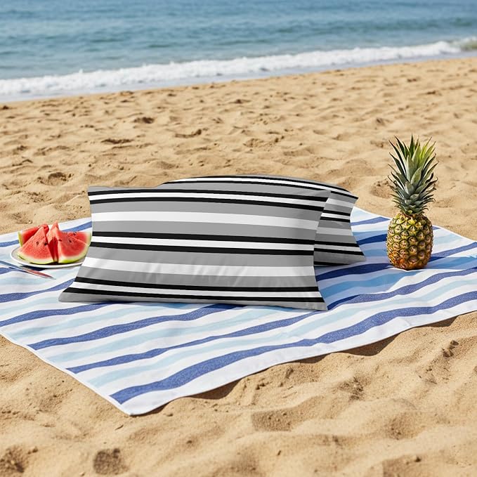 Black Gray Striped Outdoor Pillow Covers 20x12 Inch Lumbar Pillow Covers Set of 2 Waterproof Decorative Throw Pillow Cases Contemporary Minimalist Lines Art Cushion Covers for Patio Furniture Garden