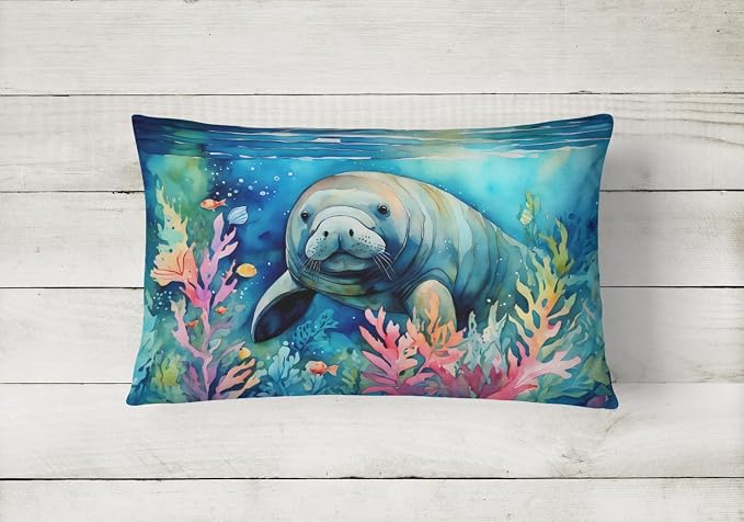 Caroline's Treasures DAC2812PW1216 Manatee Throw Pillow Machine Washable, Indoor Outdoor Decorative Pillow for Couch, Bed or Patio, 12HX16W