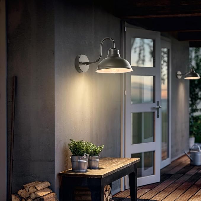 12" Barn Lights Outdoor Gooseneck Large Exterior Lighting Fixtures | Anti-Rust Waterproof Black Classic Farmhouse Industrial Wall-Mounted Barn Light Fixture for Garage/Porch/Patio ETL Listed