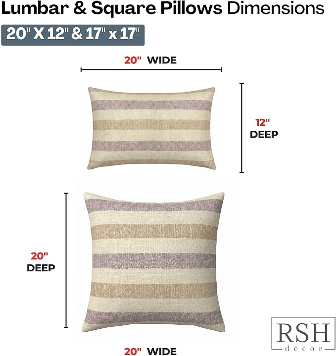 RSH DECOR: Sunbrella Lumbar & Square Pillows Set of 4 | 20" x 12" & 17" x 17" | Water & Fade-Resistant Performance Fabric | Outdoor Throw Pillows for Patio Furniture | Made in USA (Paris Lavendar)