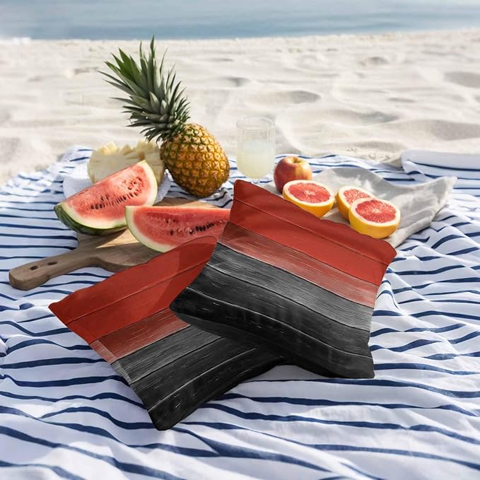 Red Gray Black Outdoor Pillow Covers 16x16 Inch Throw Pillow Covers Set of 2 Waterproof Decorative Pillow Cases Vintage Country Gradient Wooden Grain Cushion Covers for Patio Furniture Garden Couch