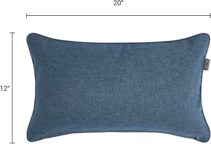 Outdoor Lumbar Pillows Water Resistant 12x20 inch,Decorative Throw Pillow Set of 2 with Insert,Hidden Zipper Headrests for Patio Furniture Sofa Couch Chair(Denim Blue)