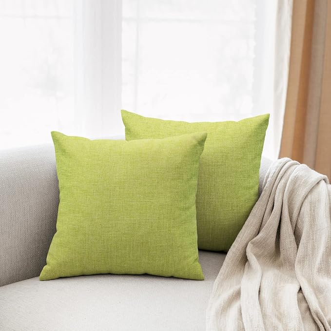All Smiles Light Green Pillow Covers Solid Set of 2 Patio Pillows for Sofa Bed Couch 20x20 Grass Cushion Outdoor Decorations Throw Pillowcase Square
