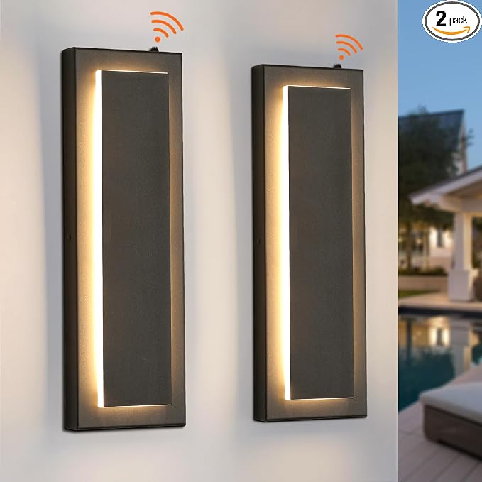 tewei LED Outdoor Wall Sconce Dusk to Dawn Outdoor Lighting, Modern Exterior Lighting Fixtures Matte Black LED Exterior Wall Lights for House Front Porch, Warm White 3000K, 2 Pack