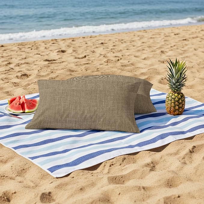 Outdoor Waterproof Throw Pillow Covers Set of 2 Brown Linen Lumbar Pillowcases 20x12 Inches Farmhouse Pure Color Decorative Pillows Cushion Case Patio Pillows for Couch Bed Chair Garden