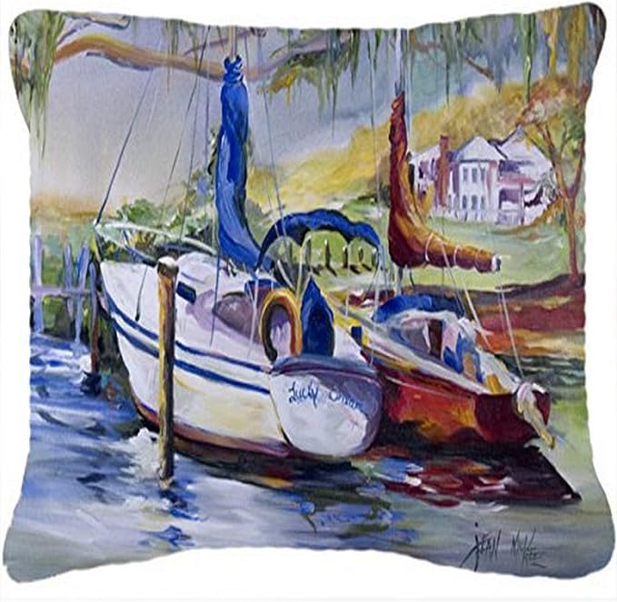 Caroline's Treasures JMK1053PW1216 Lucky Dream Sailboat Canvas Fabric Decorative Pillow Machine Washable, Indoor Outdoor Decorative Pillow for Couch, Bed or Patio, 12HX16W