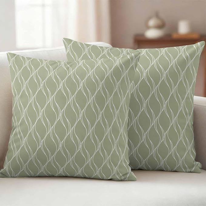Sage Green Stripes Outdoor Pillow Covers 24x24 Inch Throw Pillow Covers Set of 2 Waterproof Decorative Pillow Cases Simple Geometric Modern Monochrome Cushion Covers for Patio Furniture Garden Couch