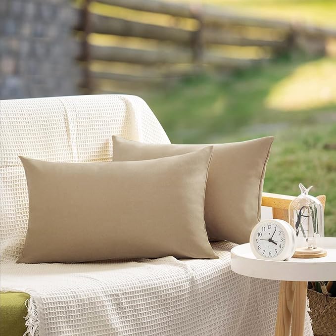 VAKADO 12x20 Outdoor Waterproof Throw Pillow Covers Set of 2 Decorative Outside Patio Furniture Cushion Cases Decor for Garden Bench Porch Couch Tent,Taupe