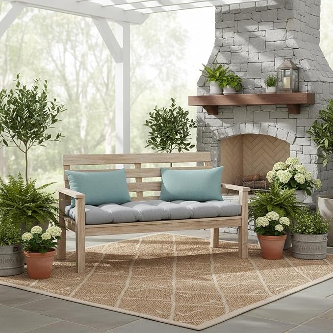 Set of 2 Outdoor Throw Pillows 19 x 12 Inch – Reversible Rectangle Patio Accent Pillows – Weather-Resistant Polyester Fabric – Eco-Friendly Recycled Polyfiber Fill – Seaglass