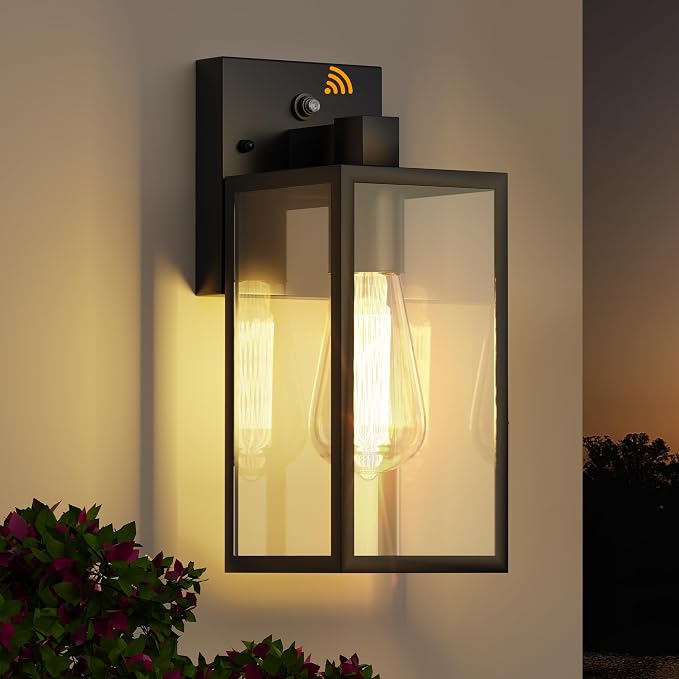2Pack Dusk to Dawn Outdoor Lighting Fixture for House, Exterior Porch Light | 10.65 inch, Anti-Rust Metal Frame, Tempered Glass, E26 Base, Waterproof, Wall Sconce for House, Patio, Garage, Entryway