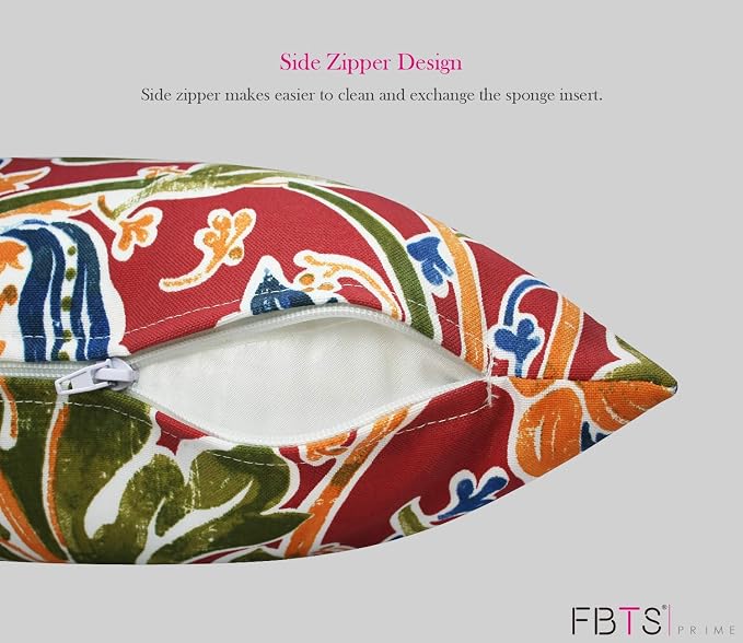 Pack of 2 Outdoor Waterproof Decorative Throw Pillow Covers for Patio Furniture, 18x18 Inch Square Fade Resistant Patio Garden Cushion Covers for Couch Bed Sofa, Jacobean Red