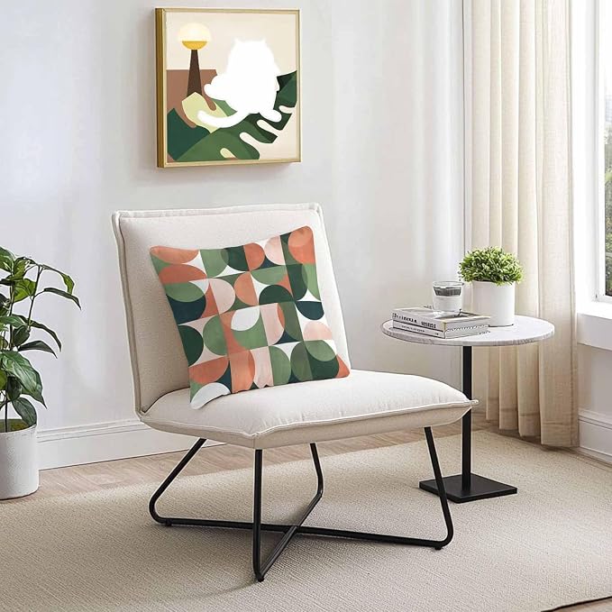 Vandarllin Outdoor Throw Pillows Covers 18x18 inch Set of 2 Waterproof Mid Century Geometric Decorative Zippered Cushion Covers for Patio Furniture, Abstract Modern Green Orange Lumbar Pillowcases