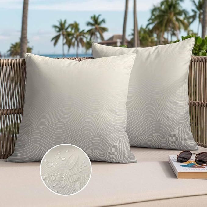 Abstract Gradient Outdoor Waterproof Throw Pillow Covers Set of 2, 16"x16", Line Art Decorative Pillow Covers Outside Cushion Case for Patio Porch Garden