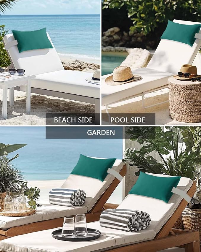 Chaise Lounge Chair Pillow with Strap & Insert Green Outdoor Recliner Head Pillow Pack of 2 Solid Green Color Waterproof Headrest Patio Lumbar Pillow for Beach Pool Office Chair 11x16 Inch