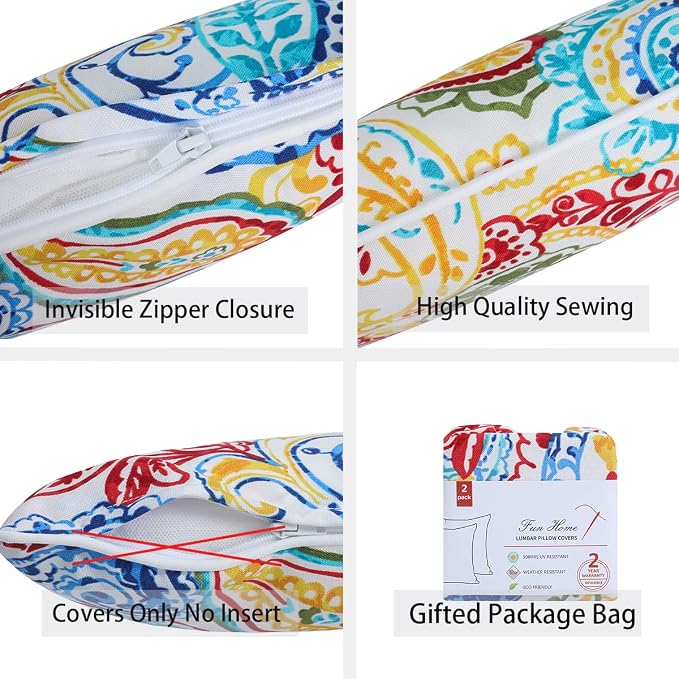 Waterproof Outdoor Lumbar Pillow Covers Set of 2,Home Decor for Garden Patio Furniture,Couch,Sofa 12"x20" Inch Decorative Pillows Cover Only,NO Insert(Phoenix)
