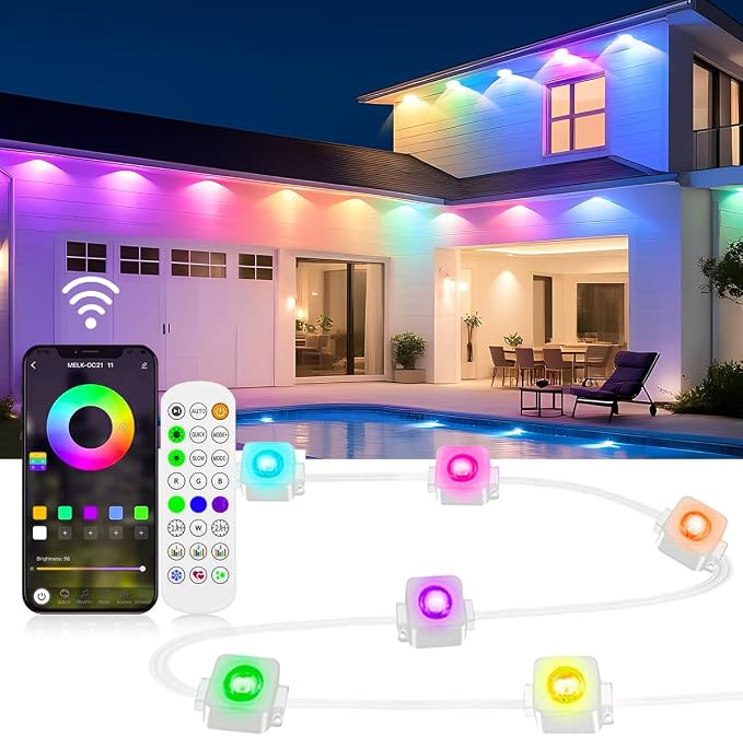RaThun Permanent Outdoor Lights, 300ft Smart RGB+IC LED Lights Outside with 16 Million DIY Colors, IP67 Waterproof Eternity Eaves Lighting for Christmas Halloween Holiday Daily Decorations
