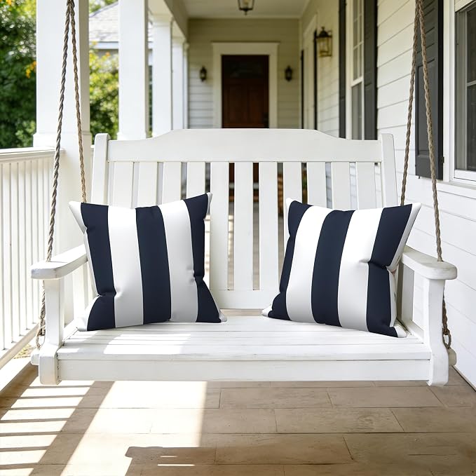 LVTXIII Outdoor Throw Pillows, Decorative Throw Pillows with Inserts, 16"x16" Square Pillows for Bed, Couch, Sofa and Patio Furniture, Set of 2, Cabana Navy
