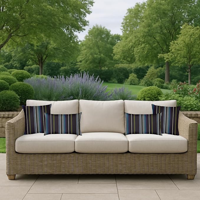 RSH Décor - Jumbo Lumbar Throw Pillows – Set of 2 | 26" x 16" | Indoor Outdoor Use – Patio, Lounge, Adirondack, Deck | Water & Fade-Resistant | Includes Down-Alternative Inserts | Stanton Lagoon