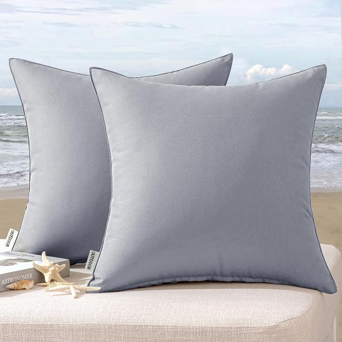 MIULEE Decorative Outdoor Waterproof Pillow Covers 16x16 Light Grey | Decorative Patio Furniture,Pack of 2,Accent Square Soild Throw Pillow Covers,Summer Garden Tent Couch Sofa