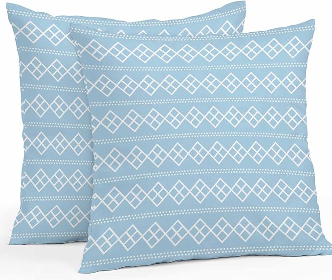 Blue Boho Outdoor Pillow Covers 20x20 Inch Throw Pillow Covers Set of 2 Waterproof Decorative Pillow Cases Vintage Ethnic Tribe Abstract Art Geometric Cushion Covers for Patio Furniture Garden Couch