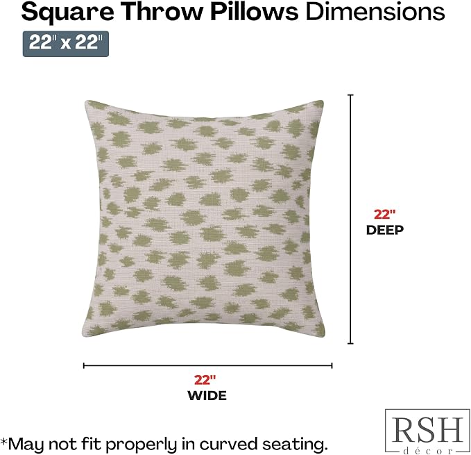 RSH DECOR: Sunbrella Square Throw Pillows Set of 2 | 22" x 22" | Water and Fade-Resistant Performance Fabric | Outdoor Pillow Covers with Down-Alternative Inserts | Made in USA (Agra Cactus)