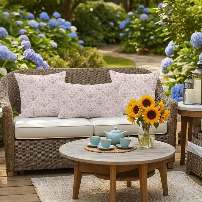 Vintage Baroque Waterproof Outdoor Pillow Covers Set of 2 Home Decor, Country Abstract Scroll Floral Printed Pillowcase Patio Pillow Covers for Couch Bench Furniture Garden 20x20in